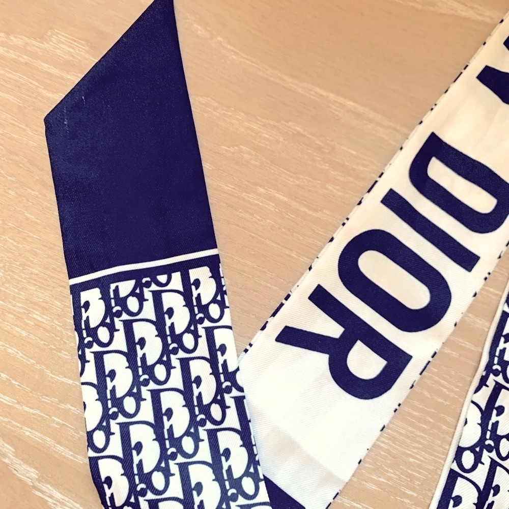 CHRISTIAN DIOR OBLIQUE SILK SCARF NAVY